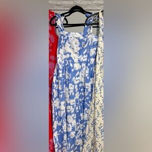 Blue and White Floral Lupine Midi Dress NWT